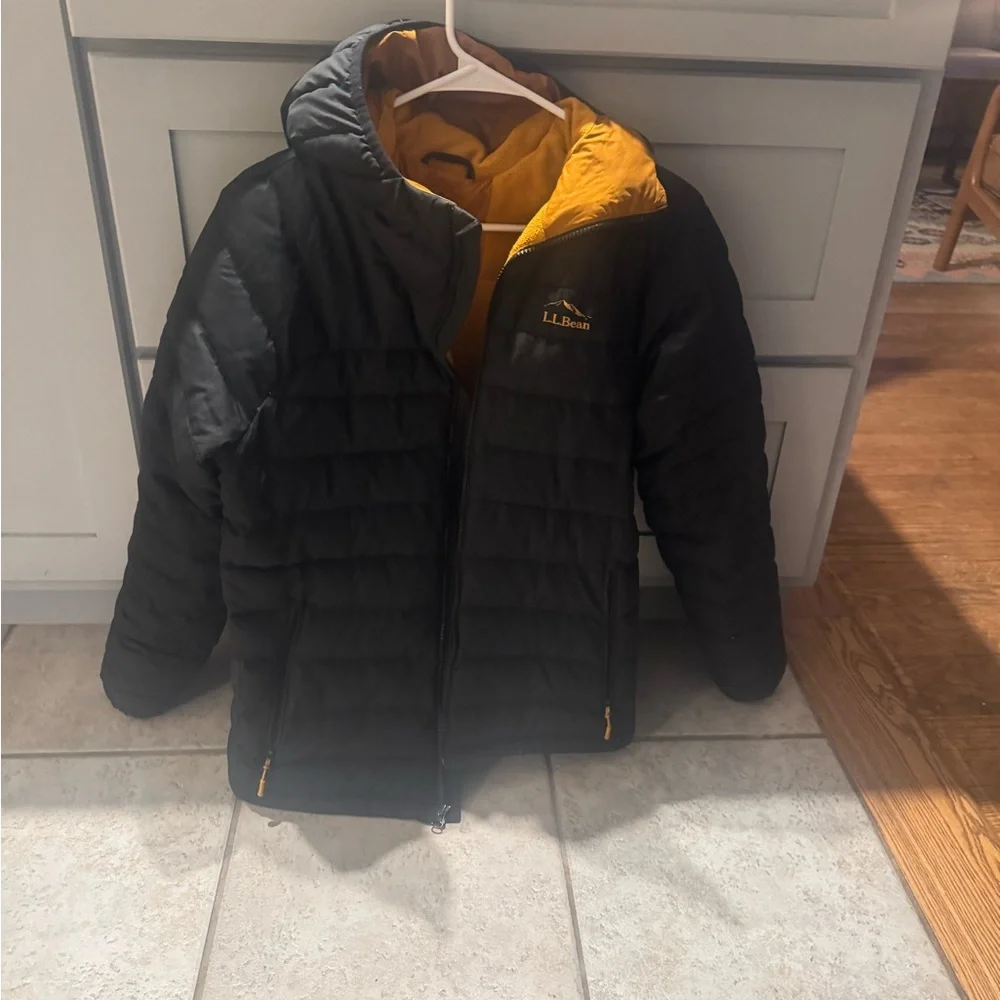 L.L. Bean Black and Yellow Puffer Jacket